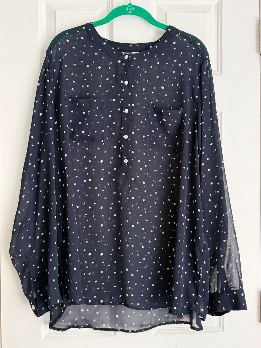 Old Navy Women’s Navy Blue Star Print Sheer Button Front Henley Top XXL
